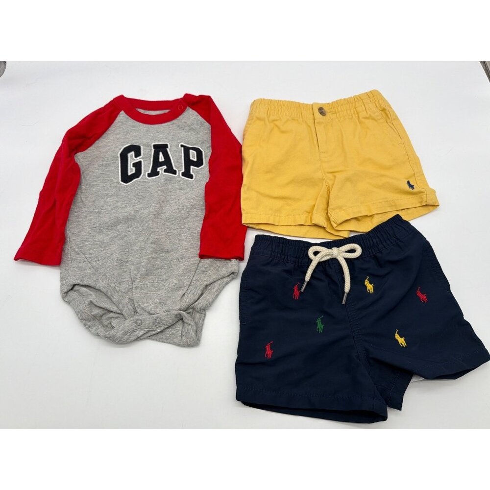 Gap Gray & Red Long Sleeve Onesie With Snap Closure + Ralph Lauren Yellow & Navy